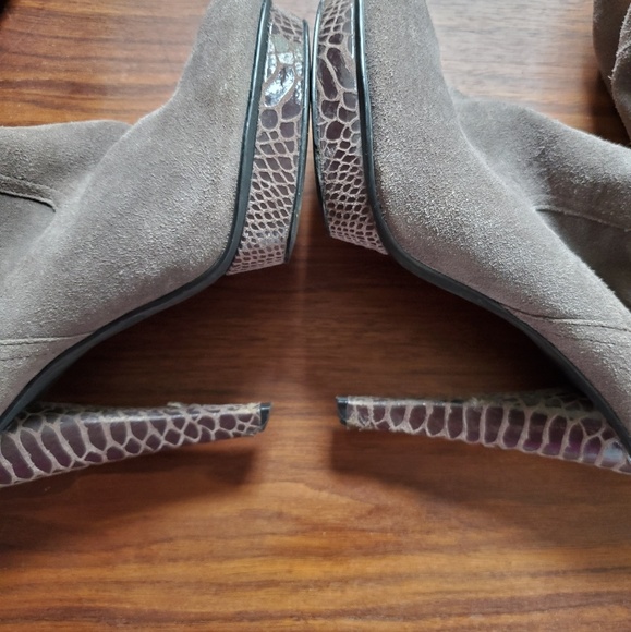 Bakers Shoes Bakers Lila Thigh High Gray Suede Platform Boots